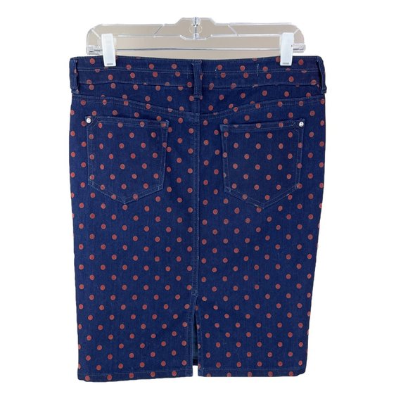 PILCRO & The LETTERPRESS dark navy stretch denim skirt w/ fuzzy polka dots SZ 28 - Picture 13 of 14